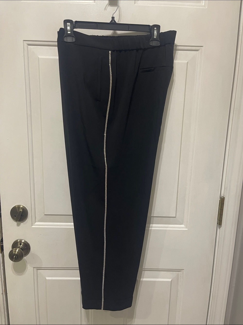 Worn once $79 Chico’s Pull on soft Crepe pants Metal embellished trim Size 3P